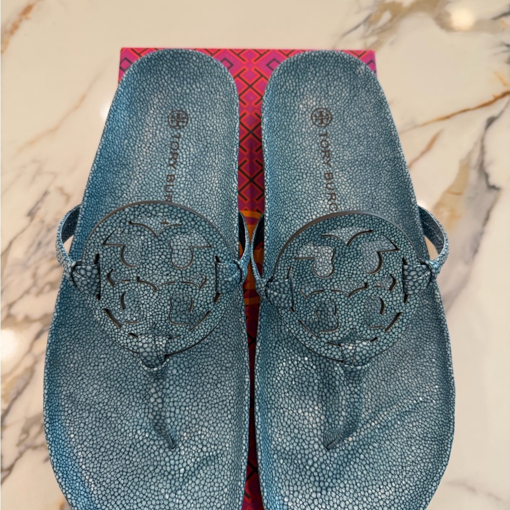NEW ✨Tory Burch Miller Cloud Stingray Printed Leather Sandals size 11